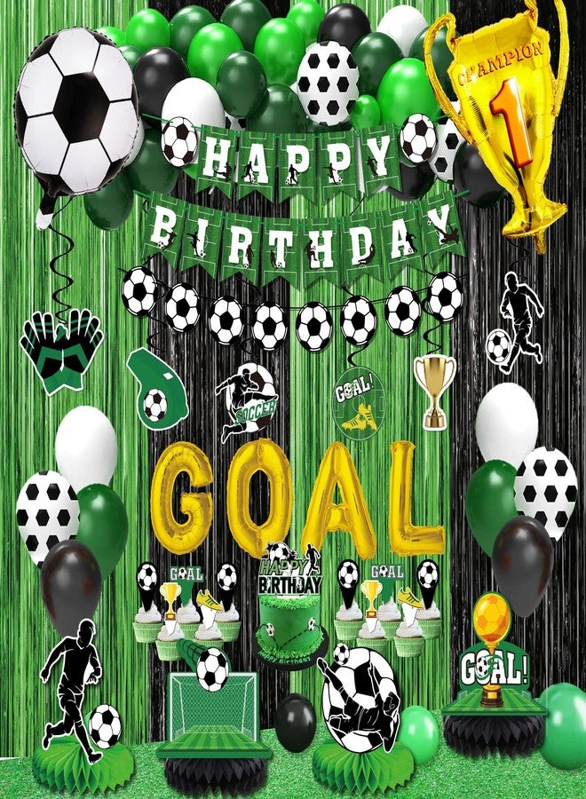 jenlion Soccer birthday Party Decorations, Soccer Birthday Party Supplies Kit, Include Sport Themed Birthday banner, Foil Fringe,Hanging Swirls, Soccer Balloons, Cake&Cupcake Toppers - Image 1